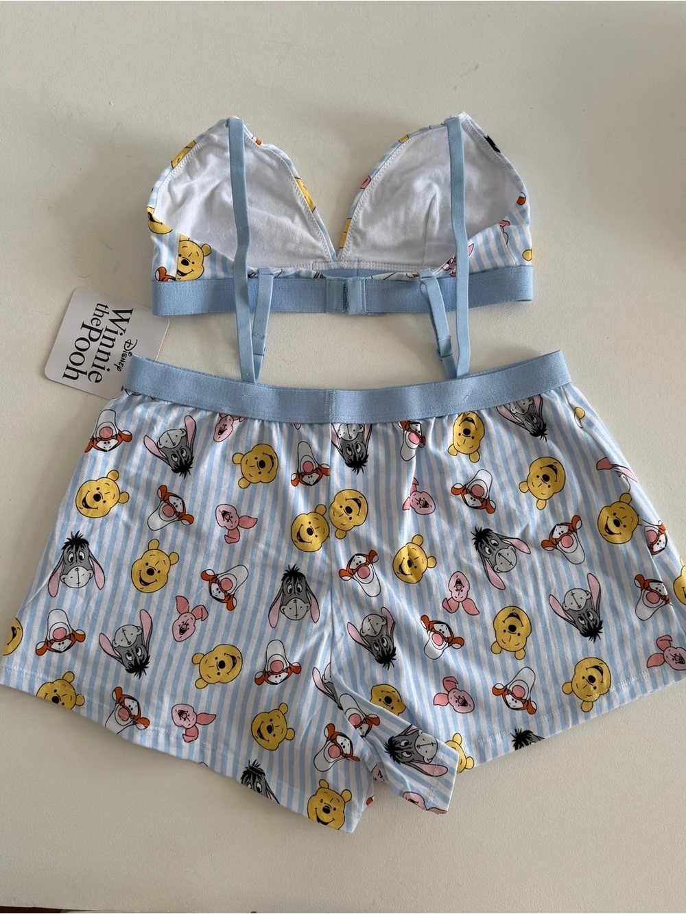 Winnie the Pooh Blue Stripe Girls' Sleep Set - Top & Shorts